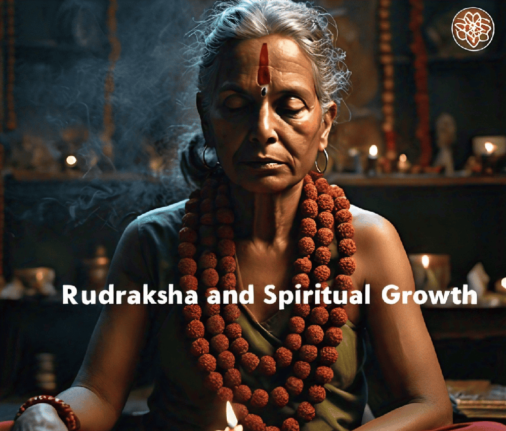 An image depicting the journey of spiritual growth, with Rudraksha and Reiki serving as guiding elements along the path